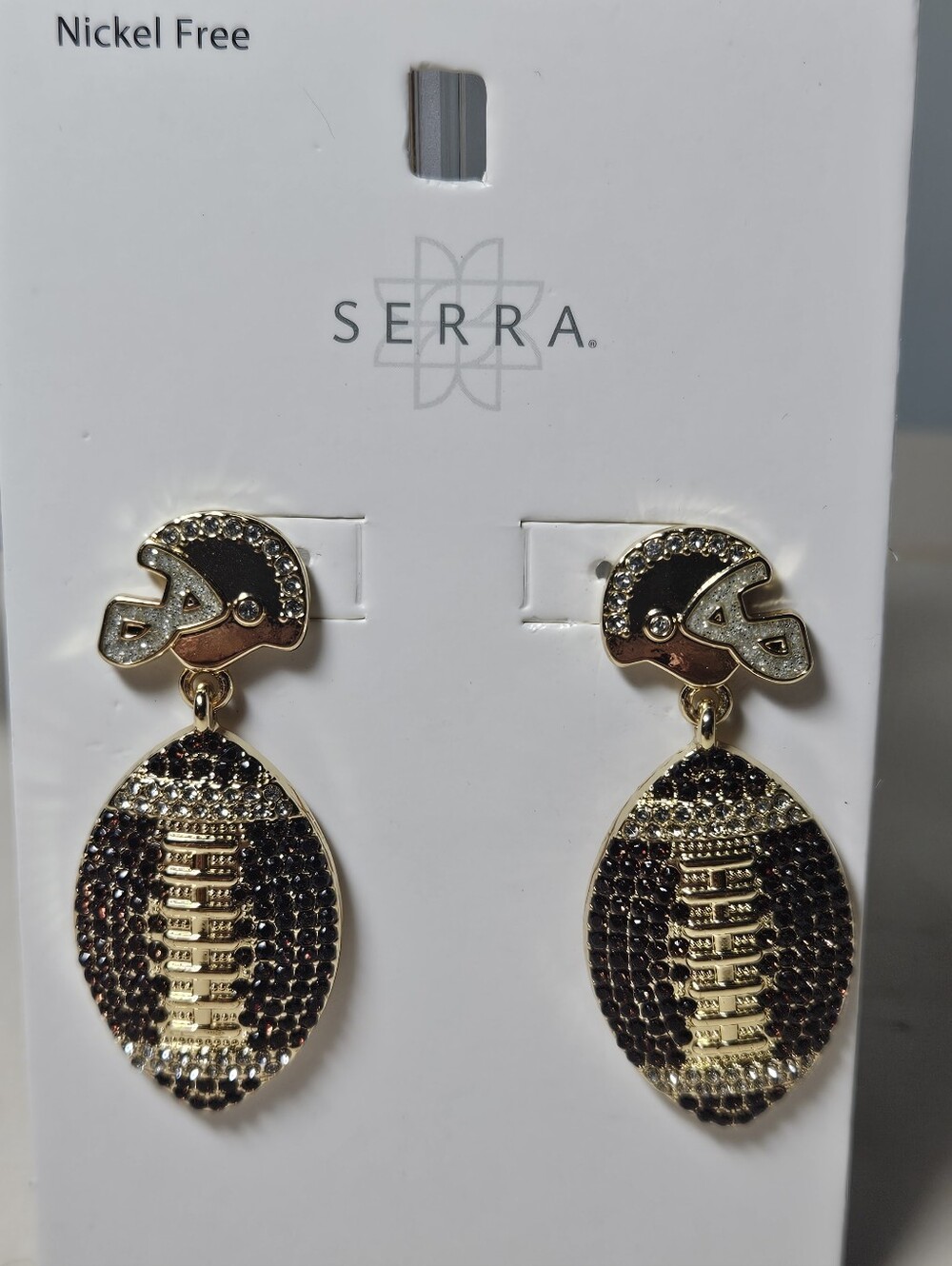 NWT Serra Game Day Accessories Football & Helmet Crystal Dangle Earrings